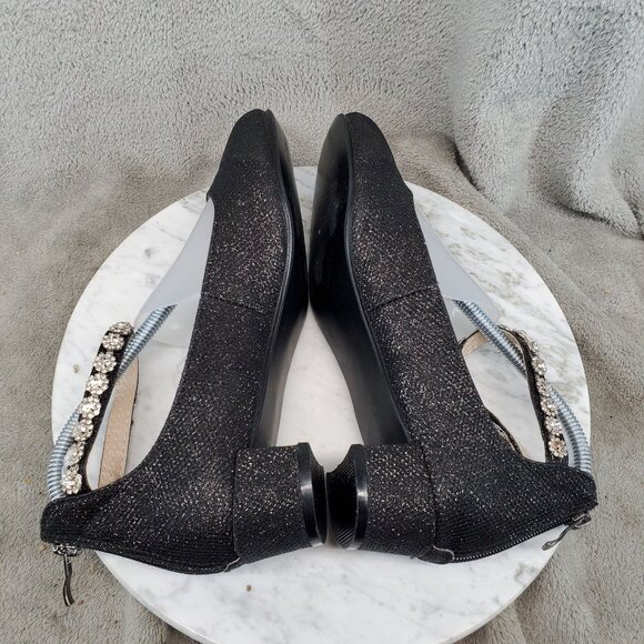 Badgledy Mischka Shoes Girls Size 5 Black Faux Leather Paige Rhinestone Pumps - Picture 6 of 11